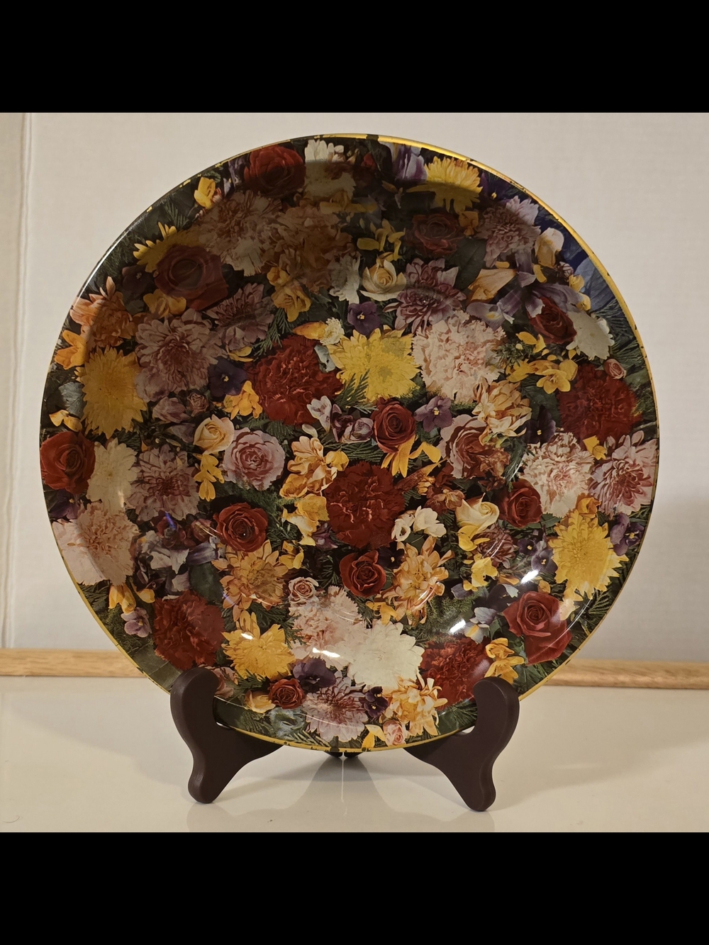 Retro Daher Floral Metal Serving Bowl - 1970s Made In England Litho Tinware 10"
